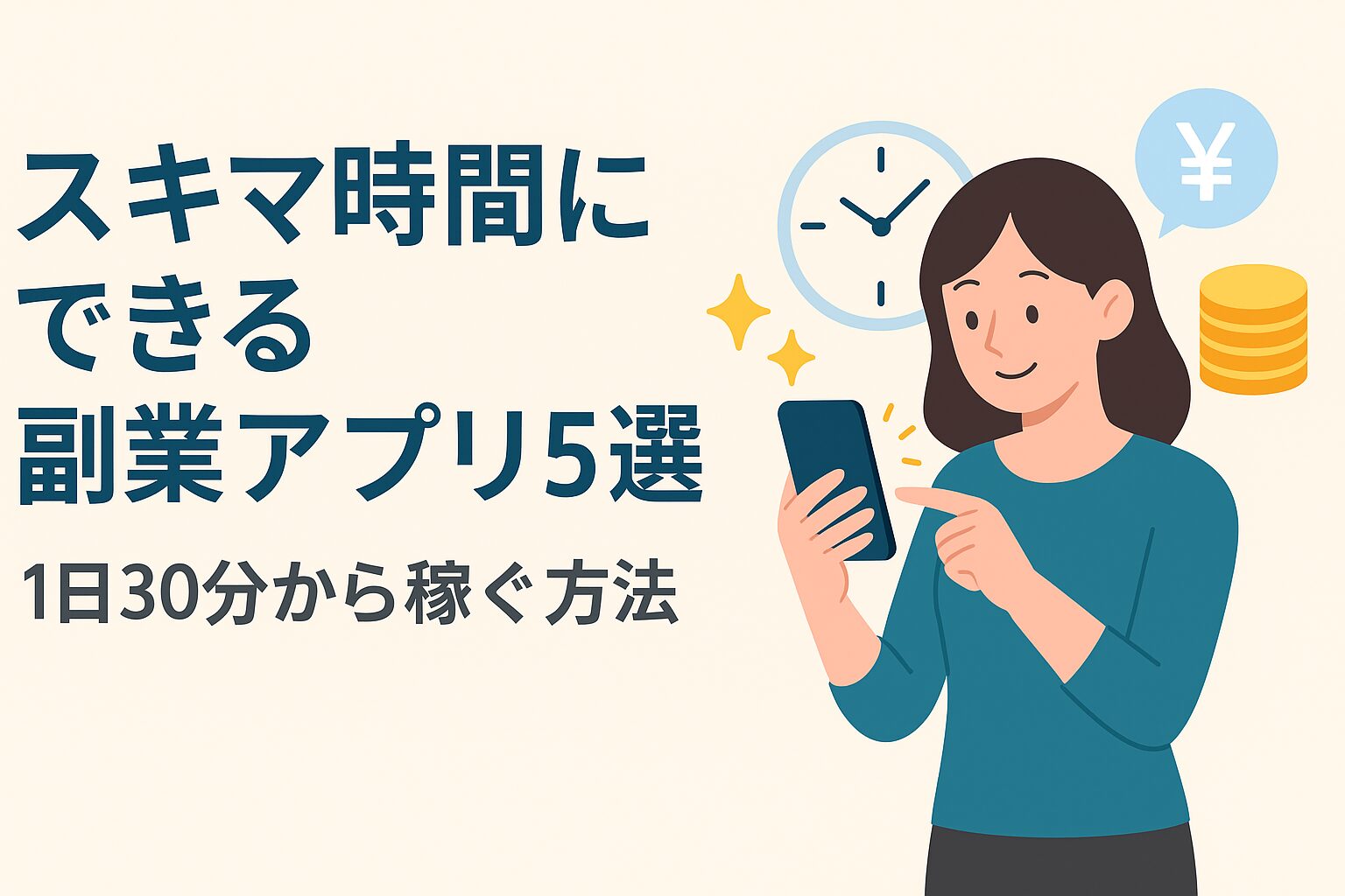 「スキマ時間にできる副業アプリ5選｜1日30分から稼ぐ方法」のアイキャッチ